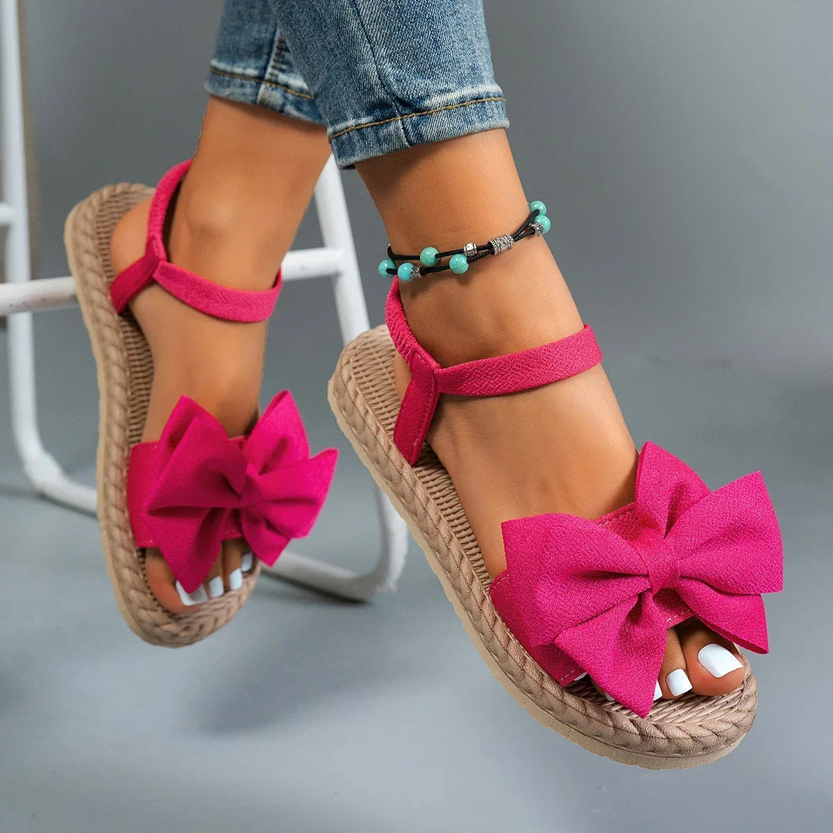Women Sandals 2024 New Summer Lightweight Sandals Fashion Beach Casual Slippers Outdoor Bow Tie Flat Shoes Home Slides Women LadyShow.Store