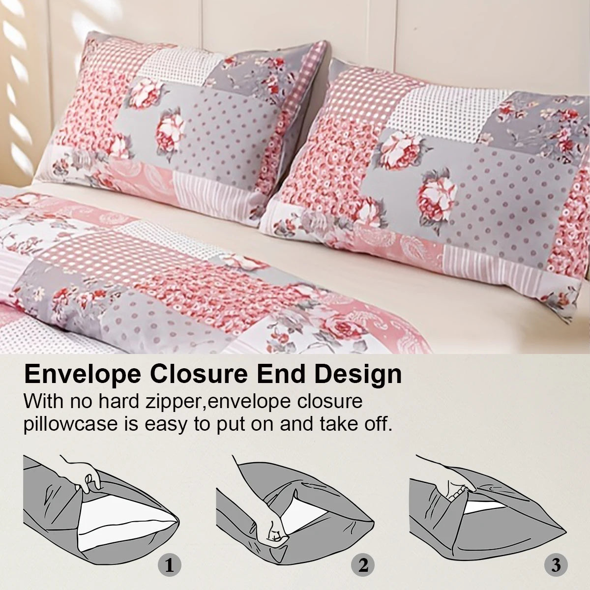 3pcs Splicing floral Pattern Duvet Cover Set, Soft Skin-Friendly Bedding Set Includes 1 Duvet Cover And 2 Pillowcases Pi-Mart