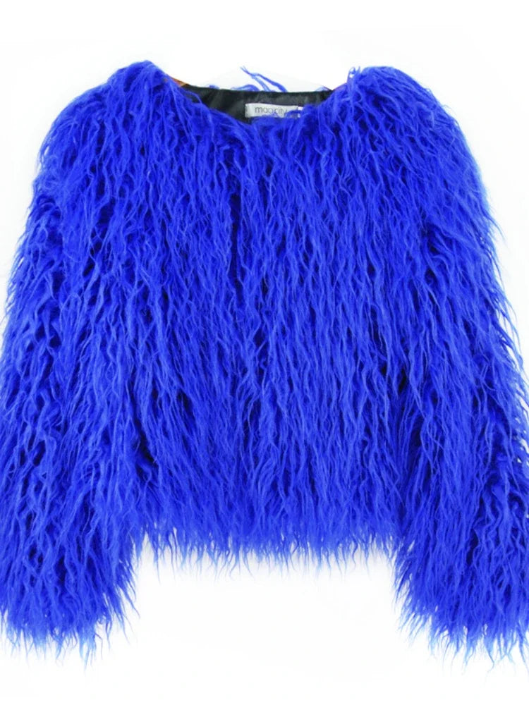 Colorful Warm Faux Women Fur Coat  Black White Pink Plush Coat Female Jacket Fur Autumn Winter Shaggy Outerwear High Street 2025 LadyShow.Store
