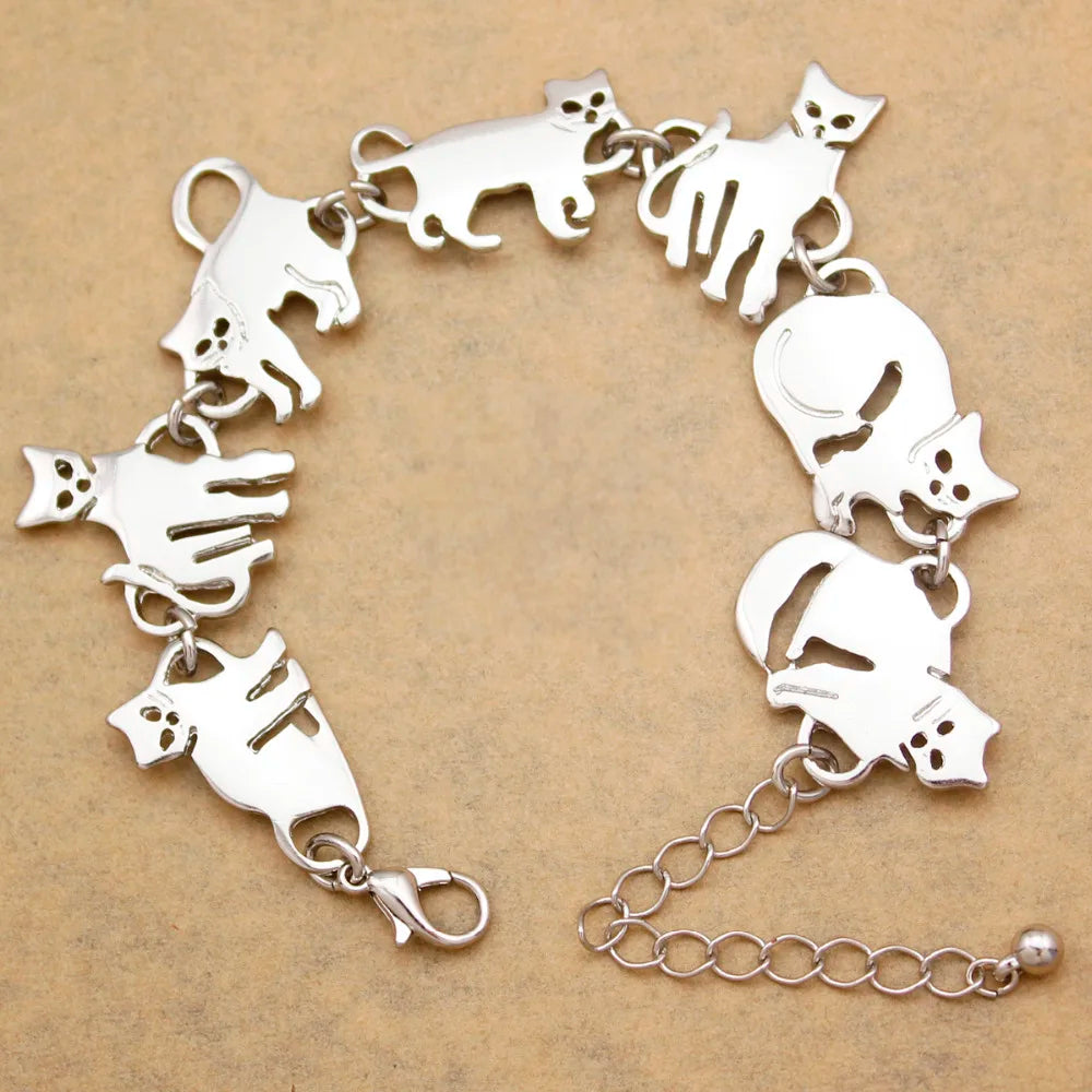 Clearance_Cat Pendant Charm Chain Link Bracelets For Women Cowgirl Cuff Bangles Fashion Jewelry Egyptian Bastet Pulseira Accesso Pi-Mart