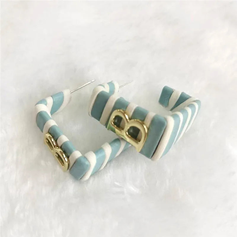 28 Colors Zebra Pu Leather Square Hoop Earrings For Women Fashion Jewelry Letter Alphabet Geometric Stripe Pendientes Mujer Pi-Mart