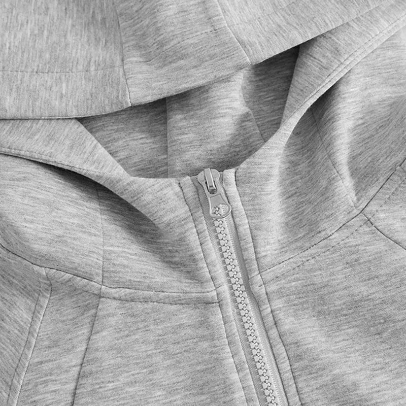 Gray Zipper Hooded Sweatshirt Women 2025 New Korean Slim Fit Cardigan Long Sleeve Coat Woman Solid Pockets Sports Hoodies Jacket LadyShow.Store