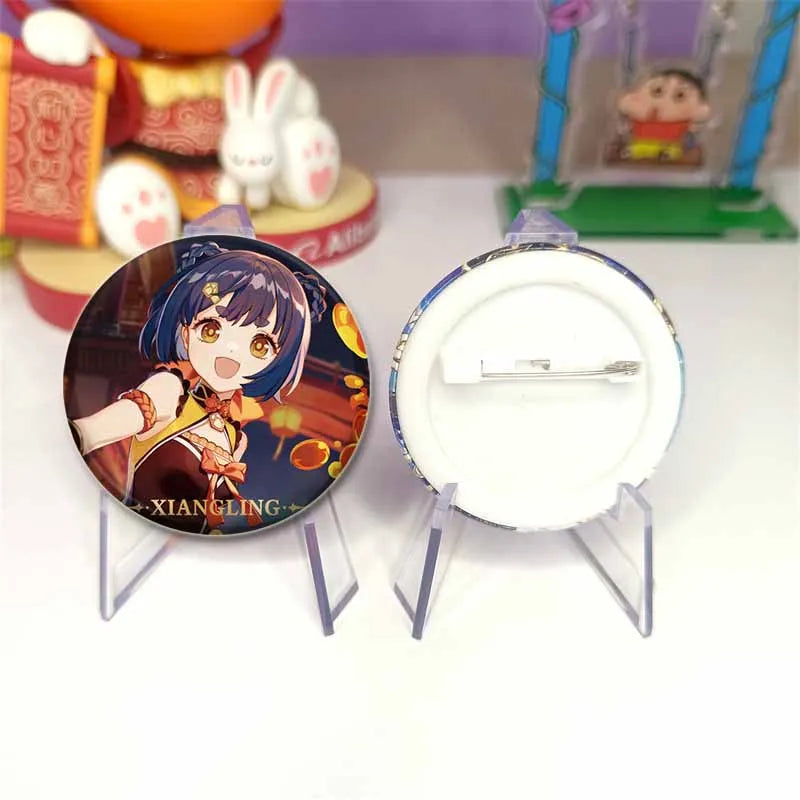 Genshin Impact Game Brooches 58mm Round Button Pins for Backpack Jackets Jewelry Cartoon Cosplay Badge Hutao Zhongli Xiao Badges Pi-Mart