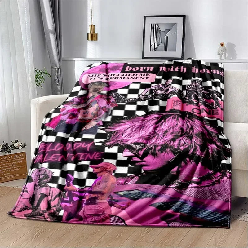 Machine Gun Kelly Poster Printed Flannel Warm Blanket Rapper Music Art Blankets Bedroom Sofa Bed Travel Picnic Blanket Fan Gift Pi-Mart