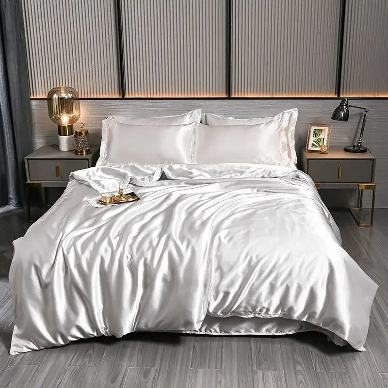 Luxury 100% Silk Bedding Set with Duvet Cover Set Double King Queen Size Bedding Cover Kit 4pcs Bed Cover Bed Linen Sets Pi-Mart