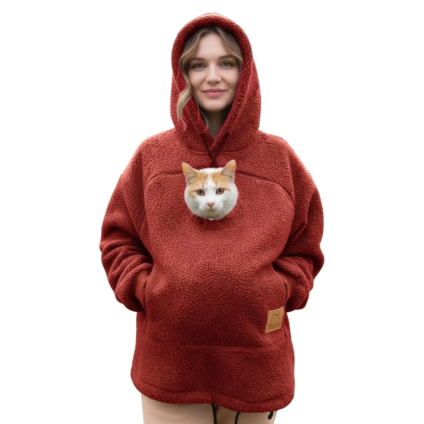 Ladies Winter Hooded Lamb Velvet Zipper Kangaroo Pocket Cat Dog Mommy Outwear Sweatshirt Comfortable Street Style Trendy Fashion LadyShow.Store