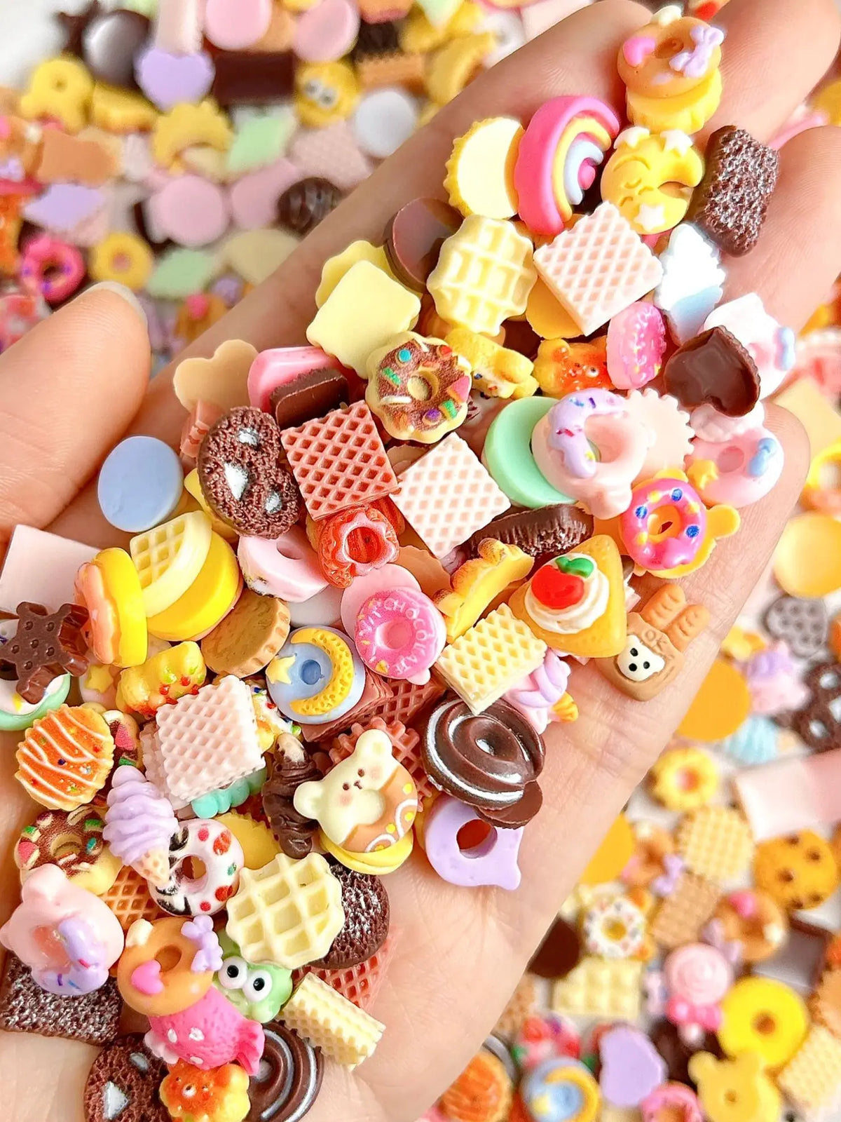 50PCS Cartoon Resin Nail Charms Simulated Biscuits Bear Croissant Donuts Cake Mix Design Creative Painted DIY Nail Art Pi-Mart