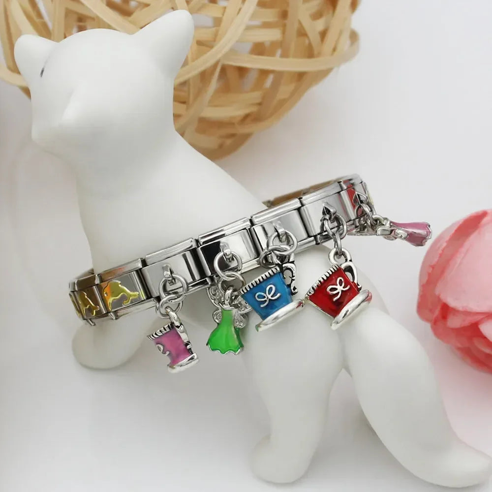 Hapiship 9mm Width Original Daisy Unicorn Angel Cup Santa Claus Italian Charm Fit Bracelet Stainless Steel Jewelry Making DJ050 Pi-Mart