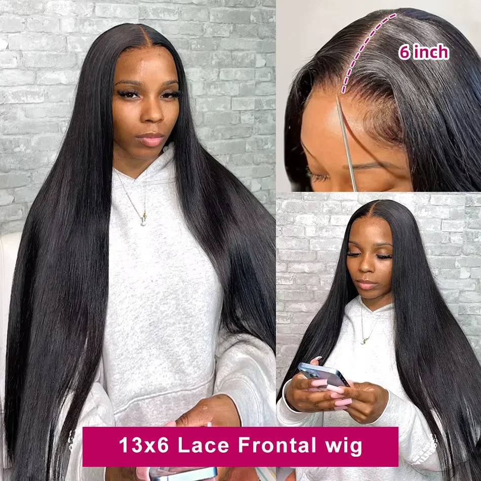 13x6 Lace Front Wigs Human Hair Pre Plucked Straight Human Hair Wig 200% Density HD Lace Frontal Wigs for Women Natural Black LadyShow.Store