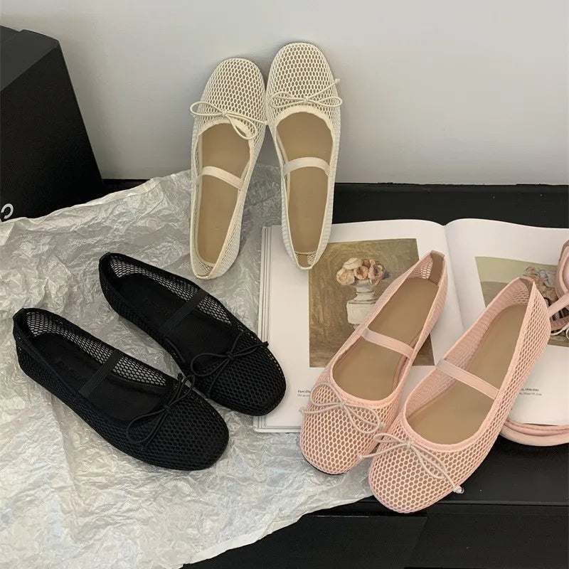 2025 New Luxury Spring/Summer Women Mesh Hollow Elastic Band Flat Bottom Non slip Casual Shoes Flat Bottom Shoes Pi-Mart