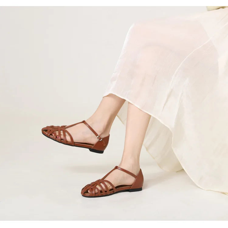 ZAROY Summer Cross Strap Flat Sandals Women Round Toe Ankle Buckle Hollow Casual Roman Sandalia Zapatos De Mujer сандали LadyShow.Store