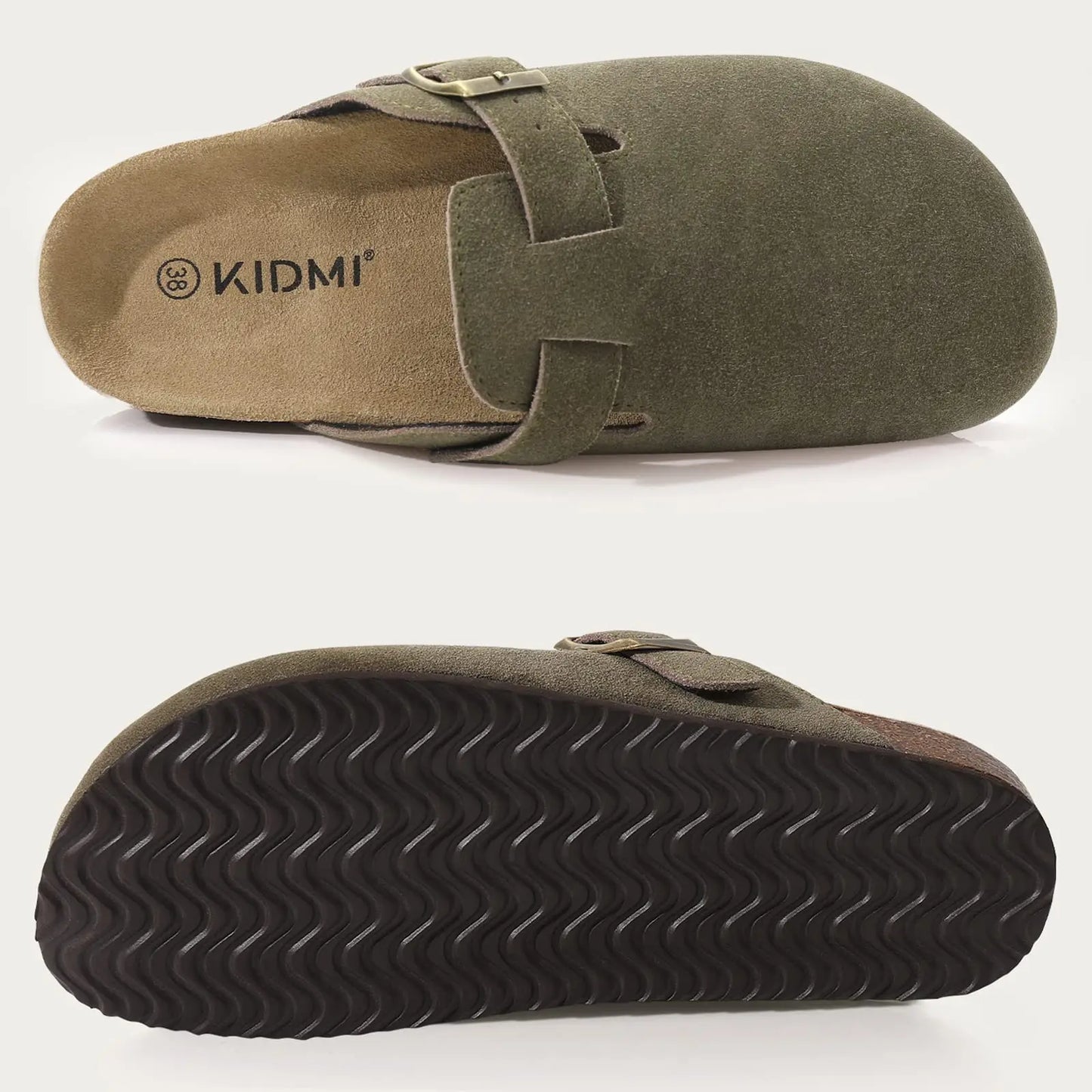 Comwarm Buckle Clogs For Women Men New Genuine Suede Clogs with Arch Support Soft Cork Footbed Mules Fashion Thick Beach Sandals Pi-Mart