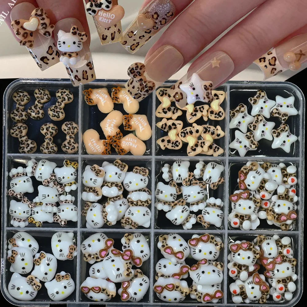 120PCS Box Mixed Hello Kitty 3D Nail Charms Cute Cartoon Resin Ornaments Kawaii DIY Nail Art Manicure Decor Accessories Pi-Mart