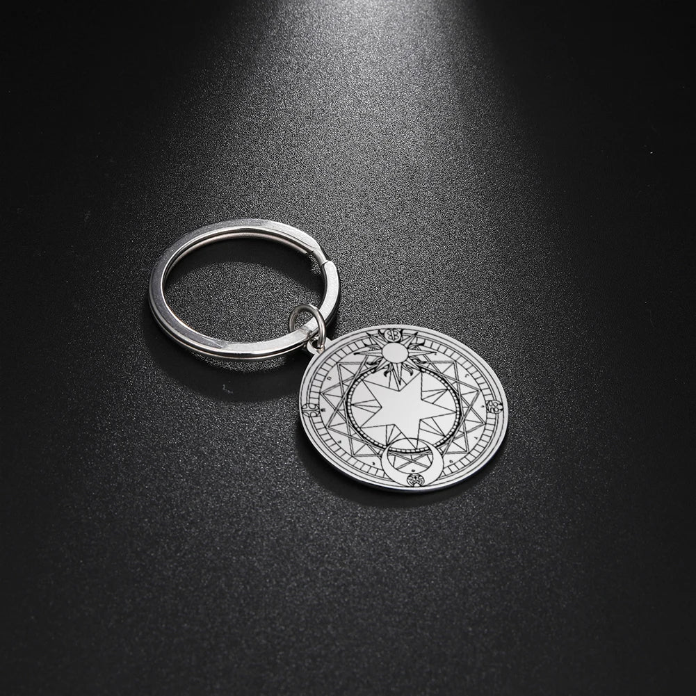 Dawapara Protection Secret Seal of Solomon Pendant Keychain Witchcraft Hexagram Wealth Fortune Amulet Stainless Steel Jewelry Pi-Mart