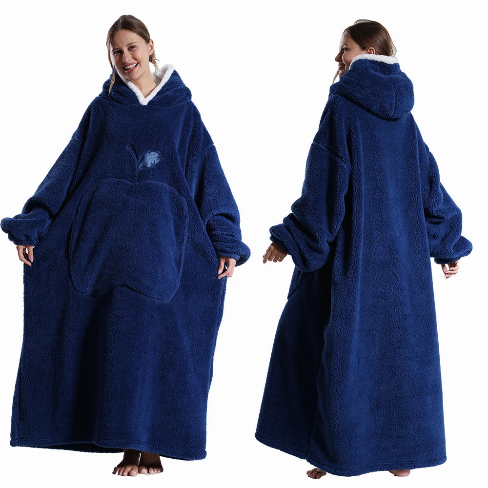 Women Plush Fleece Blanket Men Warm Thick Hoodies Adult Giant TV Blanlets with Sleeves Super Long Cold-proof Homewear Pajamas Pi-Mart