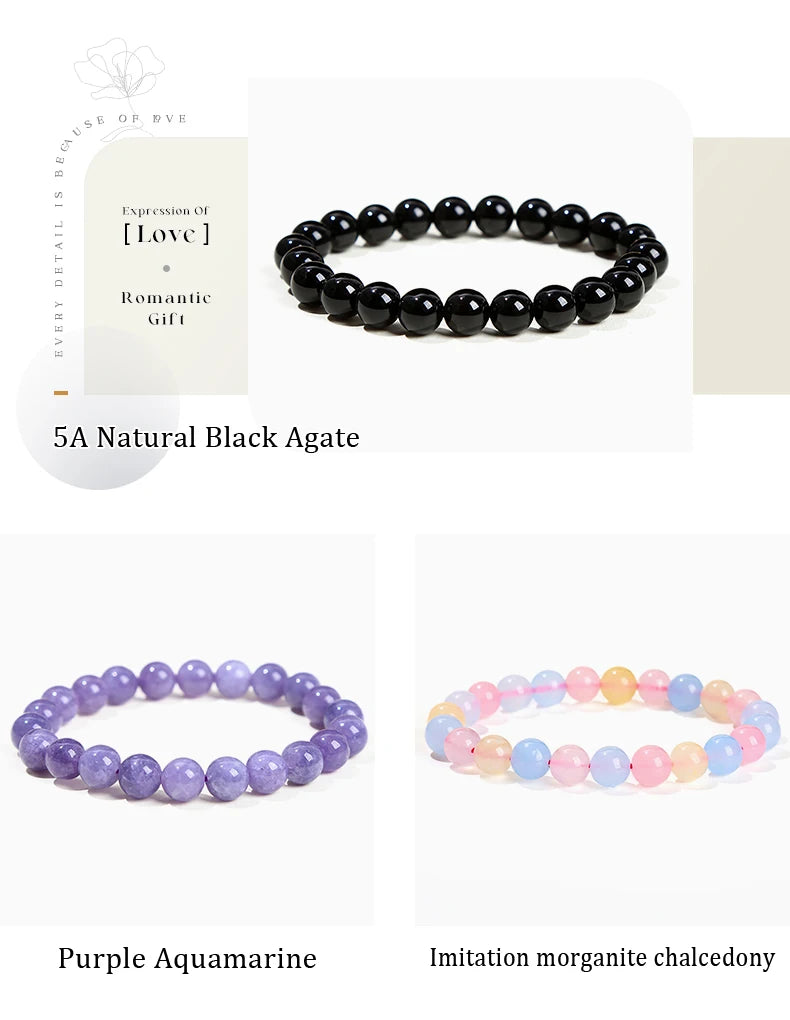 JD Natural Stone Beads Bracelet Amethyst Tiger Eye Crystal Quartz Agate Gem Beads Bangles Women Men Reiki Healling Jewelry Gift Pi-Mart