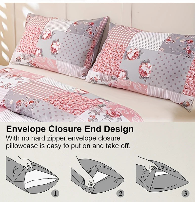 3pcs Splicing floral Pattern Duvet Cover Set, Soft Skin-Friendly Bedding Set Includes 1 Duvet Cover And 2 Pillowcases Pi-Mart