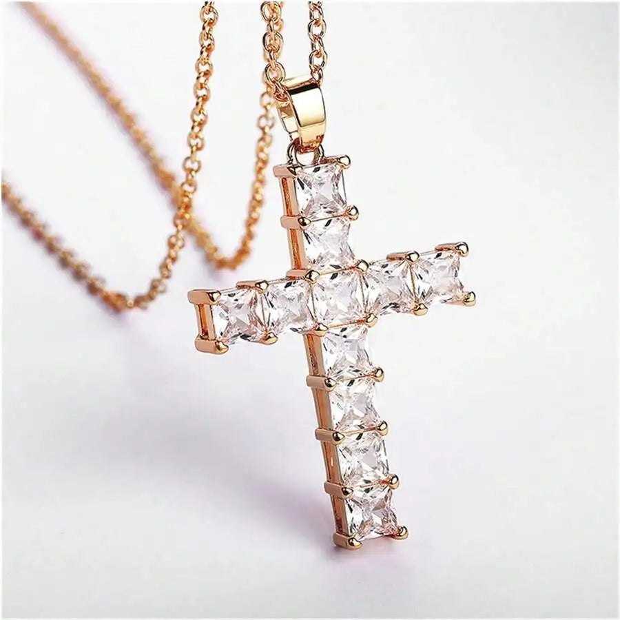 New Fashion Necklaces Female Pendants Gold Multi Color Crystal Jesus Cross Pendant For Women Necklace Party Leisure Time Jewelry Pi-Mart