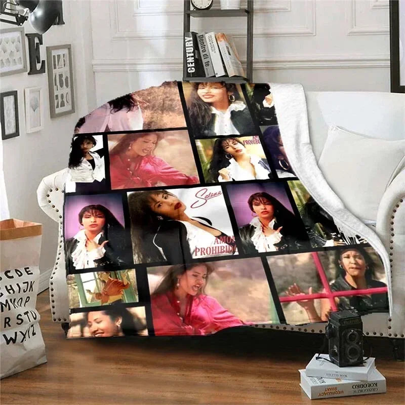 Selena Quintanilla Vintage Blanket Art Flannel Soft Warm Plush Blanket for Sofa Bed Bedroom Living Room Travel Picnic Blanket Pi-Mart