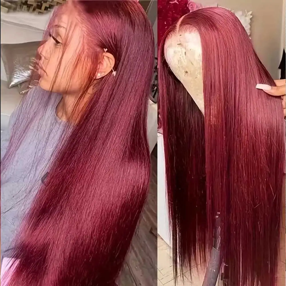 30 Inch Burgundy Body Wave Human Hair Wigs 13x4 HD Lace Frontal Wig Colored 99j Wet And Wavy Curly Lace Front Human Hair Wigs LadyShow.Store
