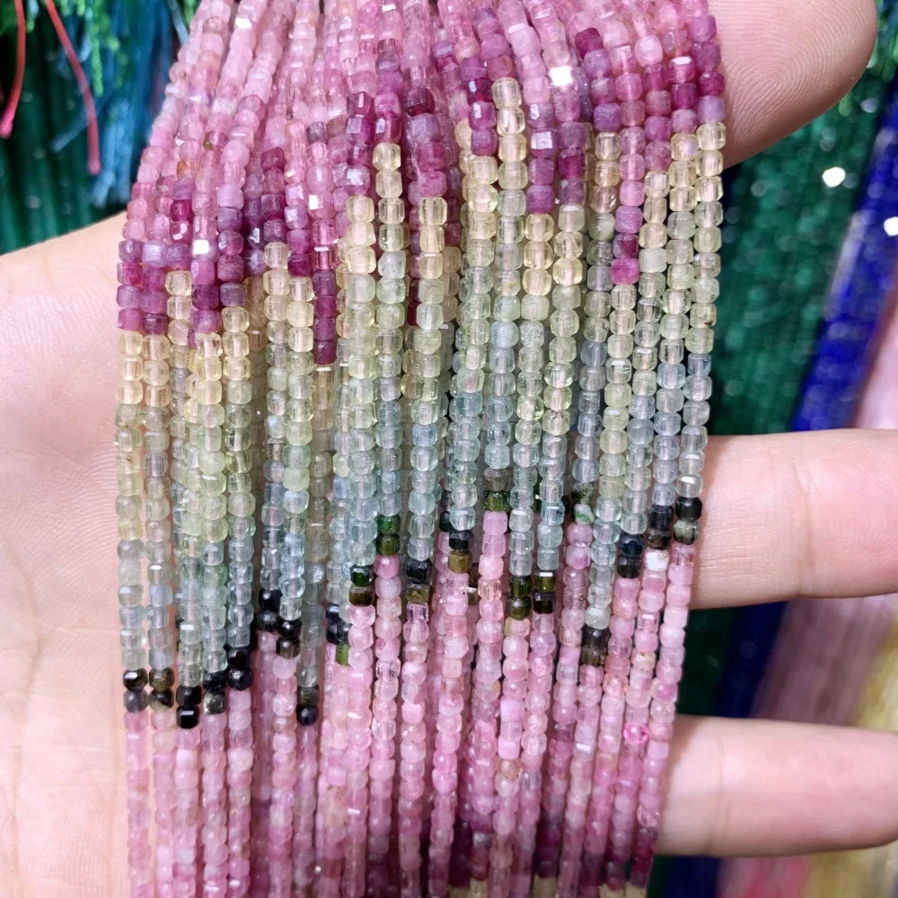 2x2mmNatural Colored Tourmaline Blue Tourmaline Faceted Cube Beads Square Stone Beads for JewelryDIY Making  Gemstone Loose Bea Pi-Mart