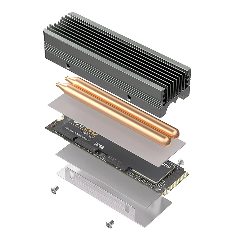 TEUCER M.2 NVMe 2280 SSD Heatsink Dual Copper Tube High Efficiency Radiator with Double-sided SSD Thermal Pad Pi-Mart