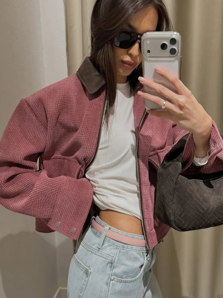 SLTNX Spring Pink Casual Jacket Women's Loose Fit Streetwear Front Zipper Pockets Lounge Wear Daily Outerwear LadyShow.Store