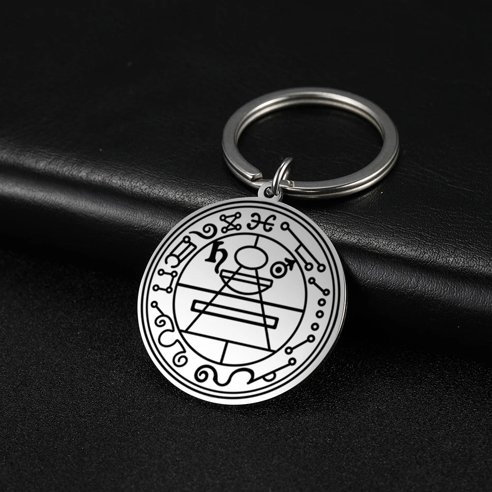Dawapara Protection Secret Seal of Solomon Pendant Keychain Witchcraft Hexagram Wealth Fortune Amulet Stainless Steel Jewelry Pi-Mart