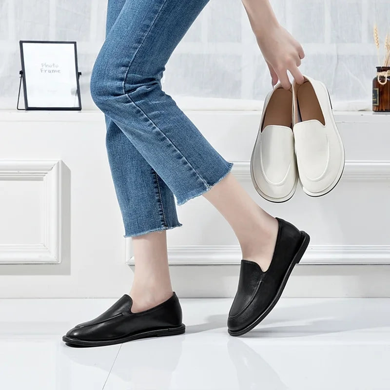 AIYUQI Loafers Women 2026 New Spring Round Toe One Foot Slip-on Shoes Women Genuine Leather Soft Flats Shoes Women Pi-Mart