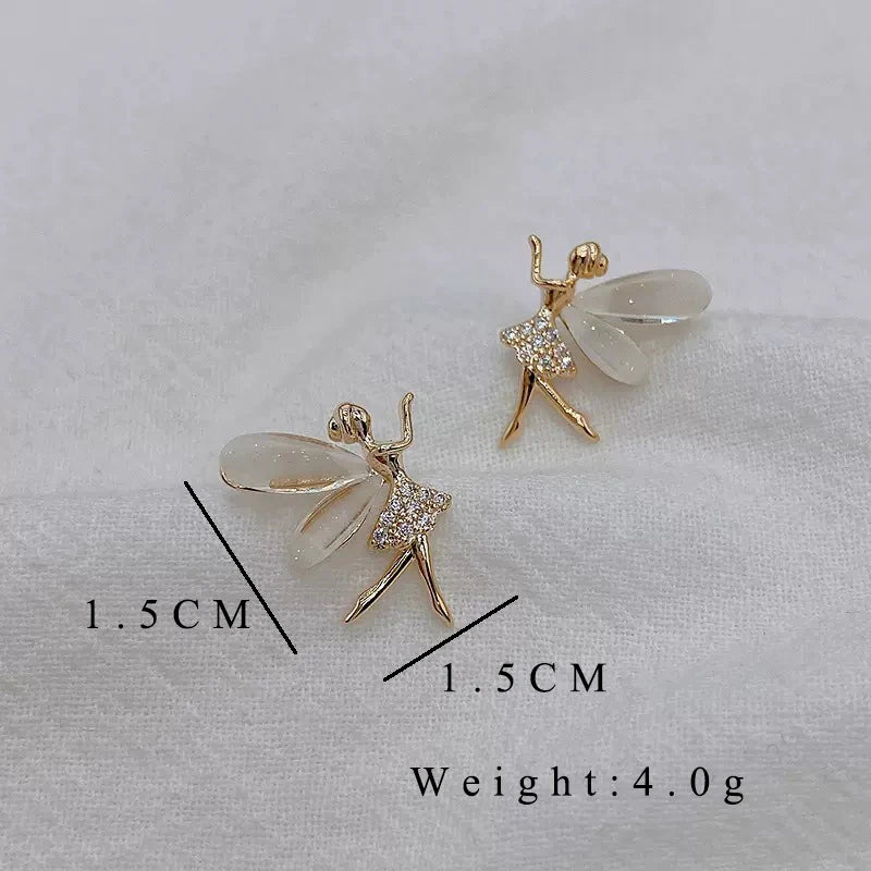 Trendy Girl Dancer Stud Earrings Crystal Acrylic Wings Angle Earrings for Women Korean Cute Sweet Jewelry Pi-Mart