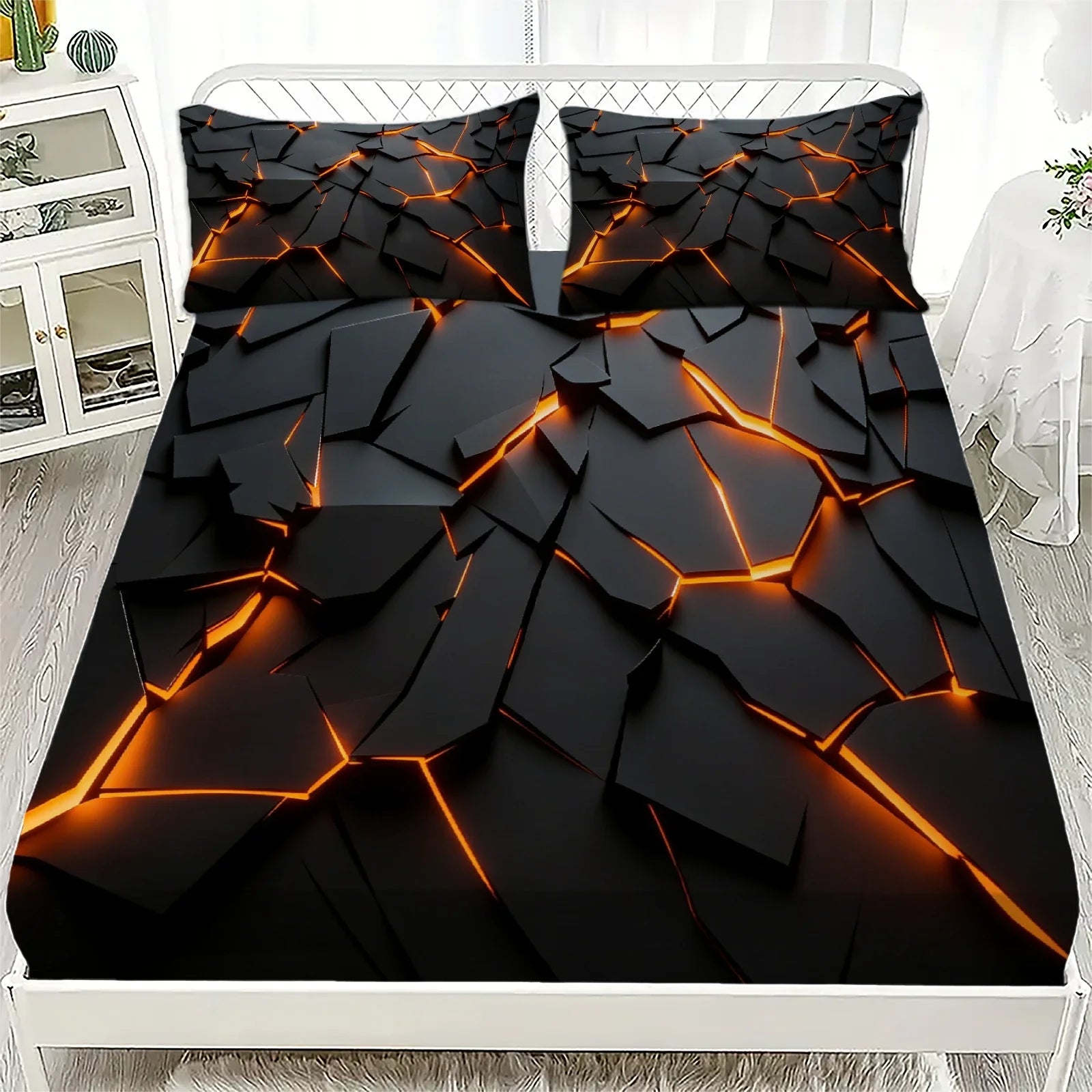 3Pcs Lightning Glow Fitted Sheet Set 3D Printed Soft Red Black Bedspread Single Twin Queen King Size Bed Sheet Set Home Decor LadyShow.Store