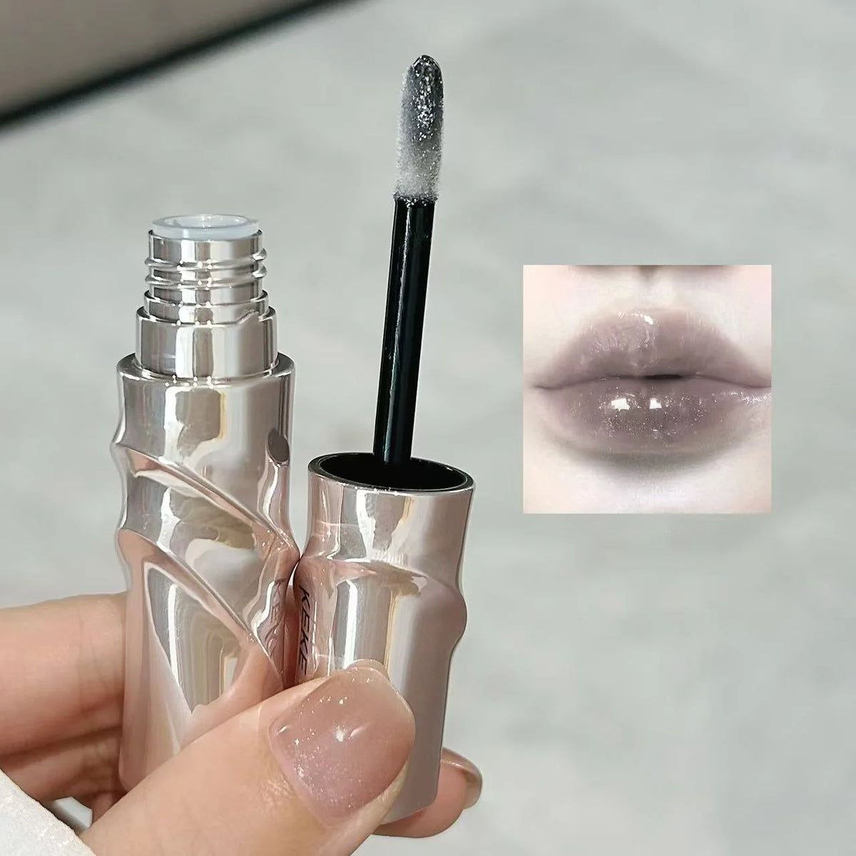 Crystal Nude Gray Glossy Lip Stain Mirror Korean Lip Glaze Sheer Nude Glitter Lip Tint Watery Shine Plumping Lipgloss Cosmetics Pi-Mart