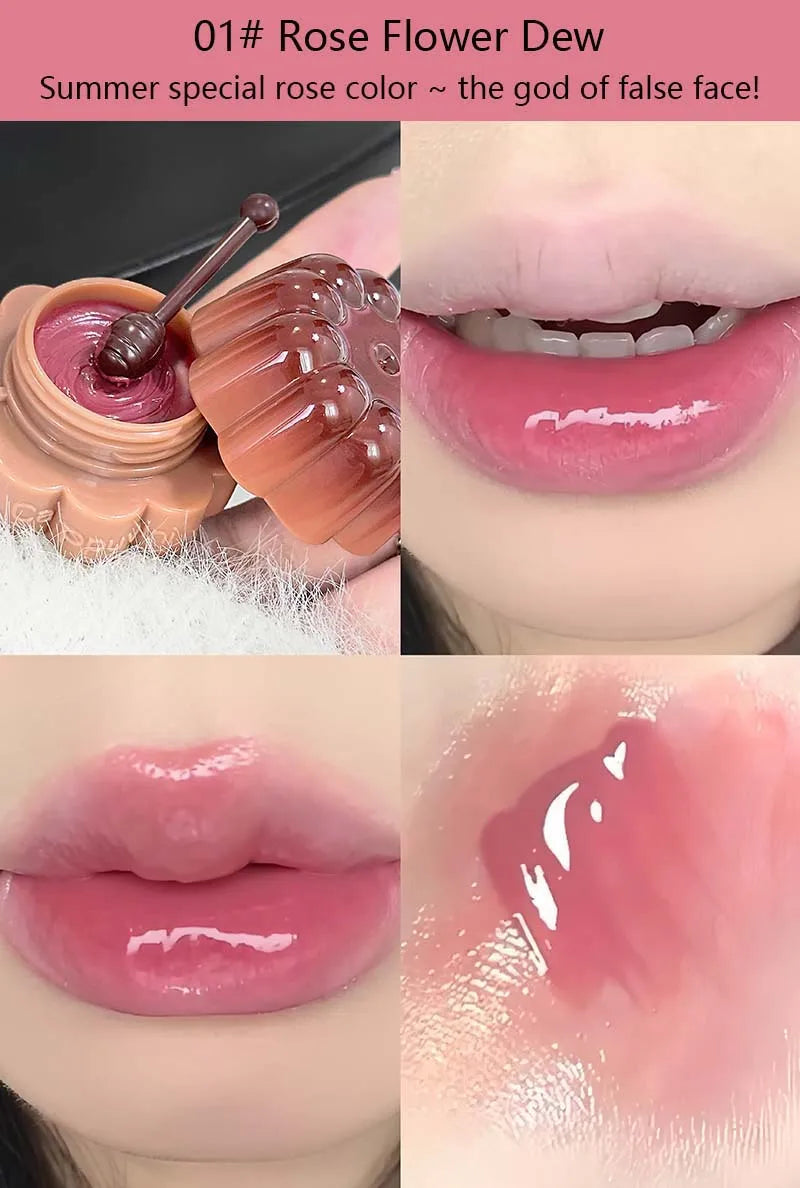Jelly Solid Water Mirror Lip Gloss Shine Plumping Lip Balm Light Red Brown Natural Lasting Moisturizing Lip Tint Lipstick Makeup Pi-Mart