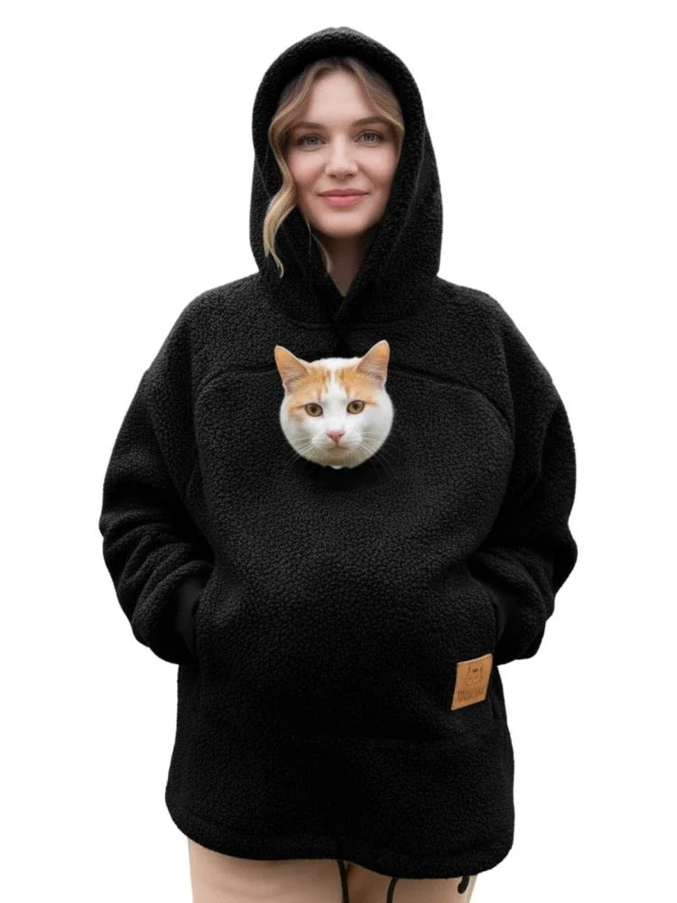 Ladies Winter Hooded Lamb Velvet Zipper Kangaroo Pocket Cat Dog Mommy Outwear Sweatshirt Comfortable Street Style Trendy Fashion LadyShow.Store