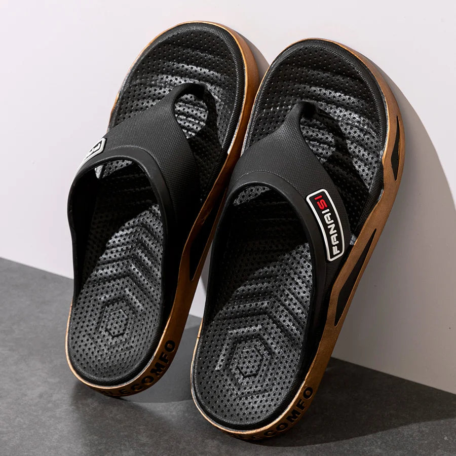 Fashion Men's Slippers Summer Outdoor Flip Flops Non-slip Indoor Bathroom Couple Leisure Beach Shoes Sandals Pi-Mart