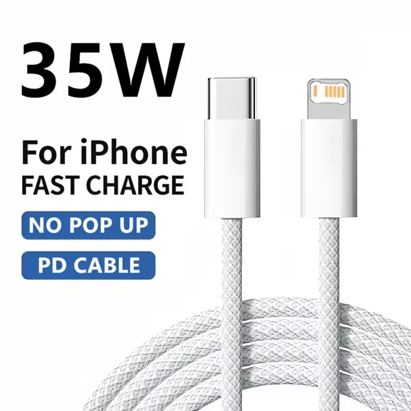 1m 2mPD Braided 35W Fast Charge Cable For iPhone 13 14 Pro Max 11 12 mini X XR XS Max 7 8 Plus Quick Charging USB-C Data Cables Pi-Mart