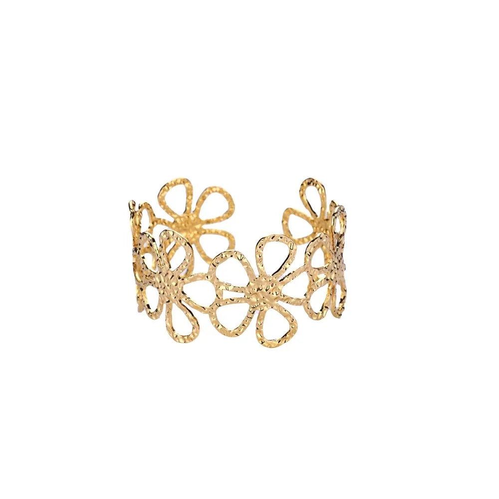 Exquisite Classic Bump Pattern Openning Bangles Bracelet For Women Cuff Bracelet Gold Color Stainless Steel Hand Ornament Gift Pi-Mart