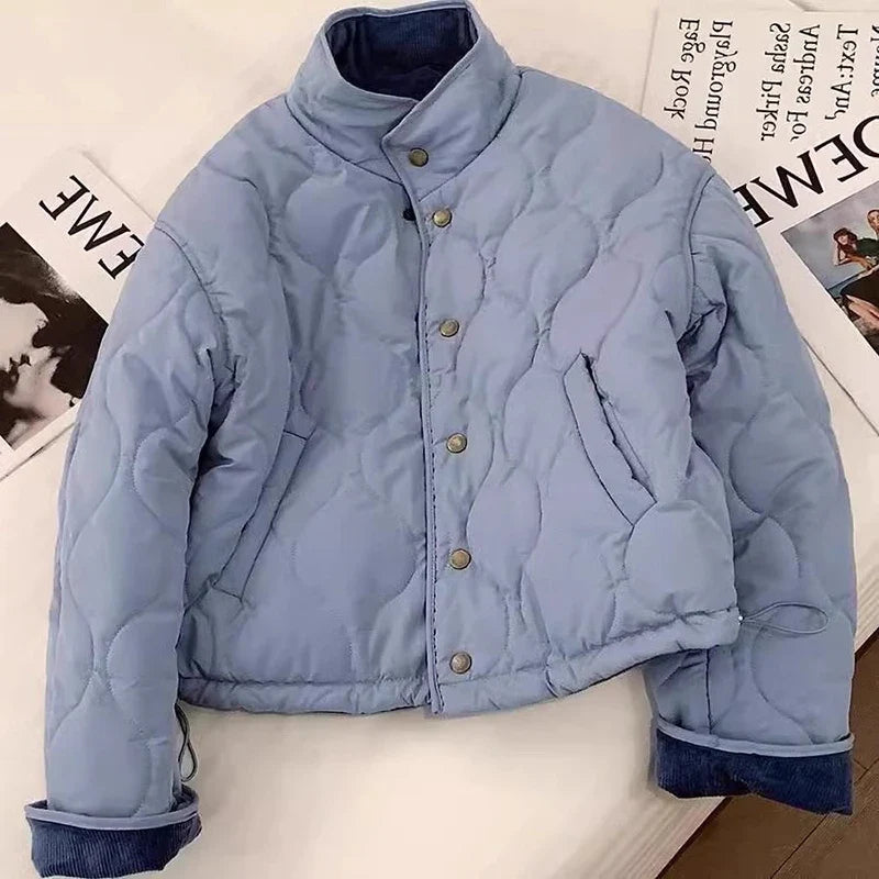 MEXZT Corduroy Parka Women Fashion Patchwork Puffer Jacket Winter Korean Down Coats Long Sleeve Casual Cotton Padded Outerwears LadyShow.Store