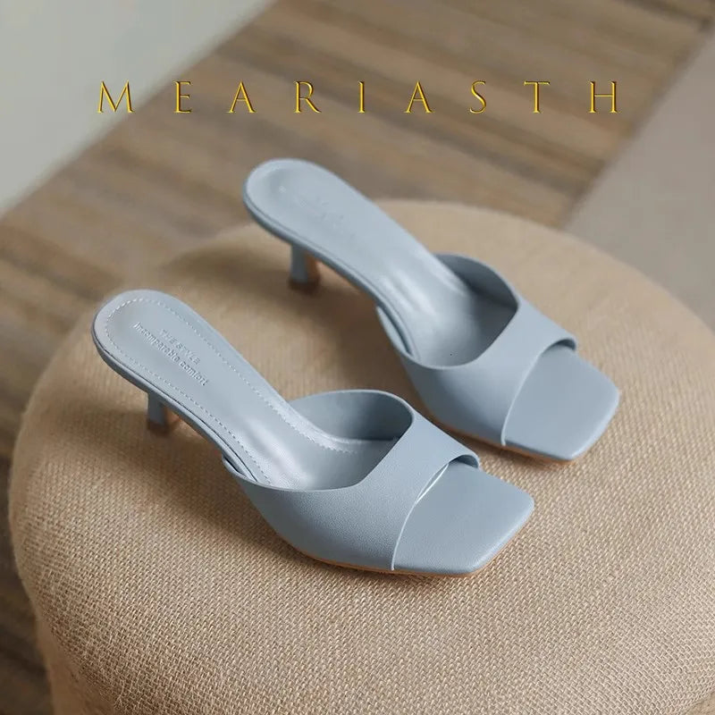 2025 new Summer Square Head open toe High Heel Women's Slippers pu Leather Prom Shoes Series Fine Heel Sandals Ladies Slippers LadyShow.Store