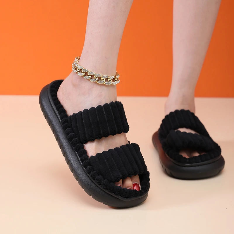 2024 Autumn Winter New Women Home Slippers Open-Toe Cross Band Linen Soled Indoor Slides Linen Soled Non-Slip Bathroom Slippers Pi-Mart