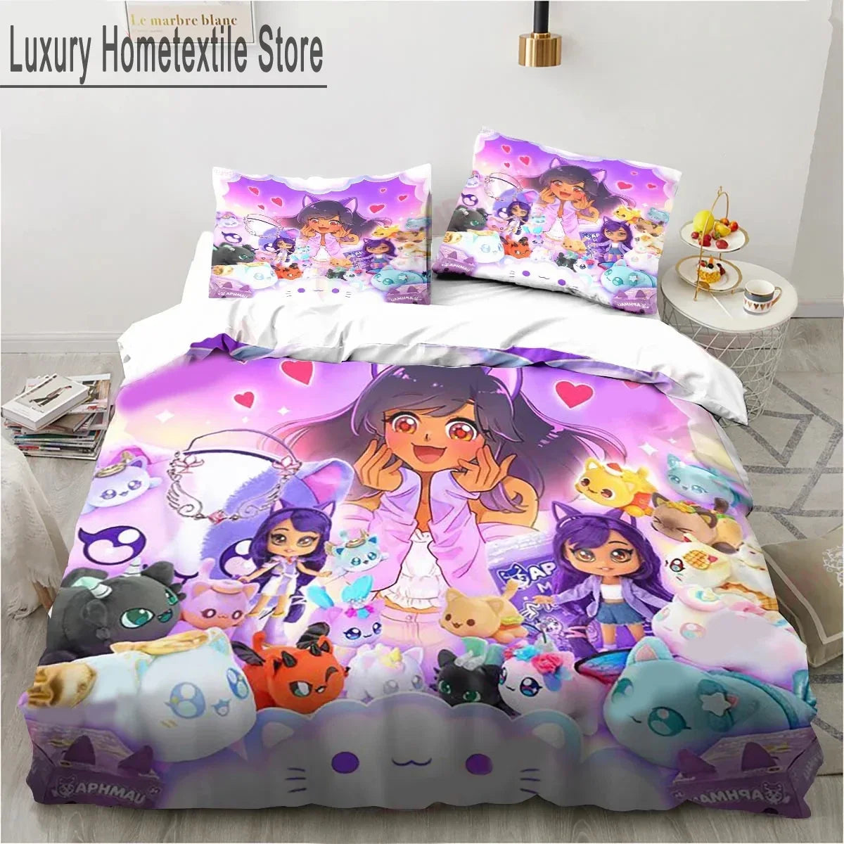 Cartoon Game Cute Aphmau with Wings Bedding Set Boys Girls Twin Queen King Size Duvet Cover Pillowcase Bed boys Adult Pi-Mart