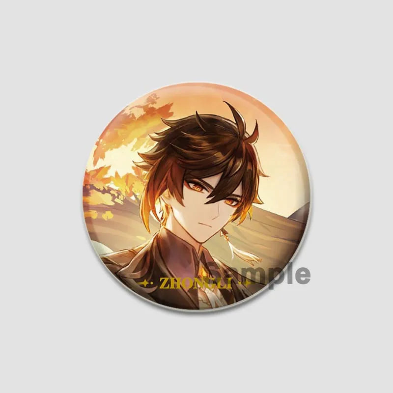 Genshin Impact Game Brooches 58mm Round Button Pins for Backpack Jackets Jewelry Cartoon Cosplay Badge Hutao Zhongli Xiao Badges Pi-Mart