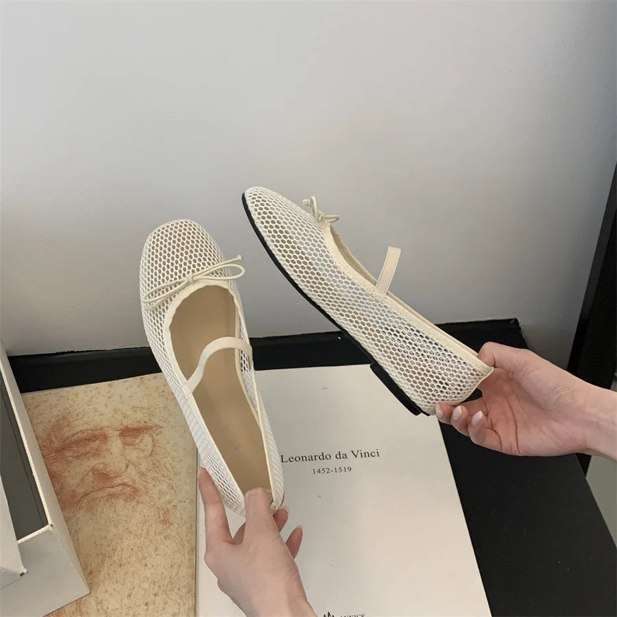2025 New Luxury Spring/Summer Women Mesh Hollow Elastic Band Flat Bottom Non slip Casual Shoes Flat Bottom Shoes Pi-Mart