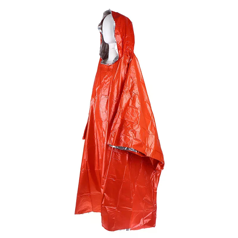 Waterproof Emergency Rain Poncho PE Thermal Blanket Raincoat Hooded Cover For Outdoor Camping Hiking Travel Motorcycle Rain Gear Pi-Mart