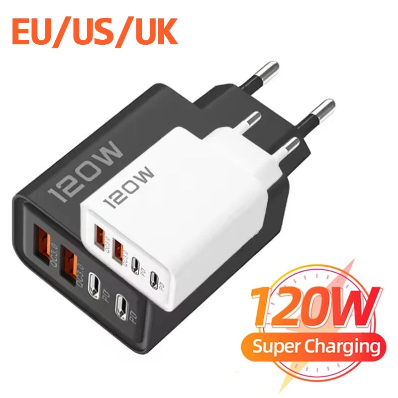 120W USB Type C Charger Mobile Phone Fast Charger Adapter For iPhone Samsung Xiaomi Quick Charge 3.0 EU/US/UK Plug Wall Charger Pi-Mart