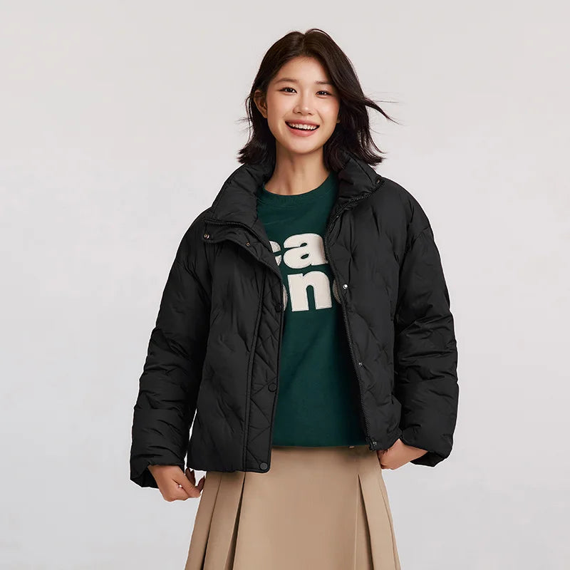 Semir Down Jacket Women Thin Houndstooth Loose 2024 New Winter Waterproof Windproof Stand-Up Collar Wear Down Jacket LadyShow.Store