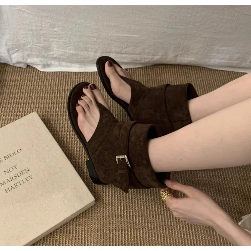 2025Spring Clip Toe Flats Sandals Summer Fashion Trend Trouser Legs Boots Casual Dress Street Style Shoes LadyShow.Store