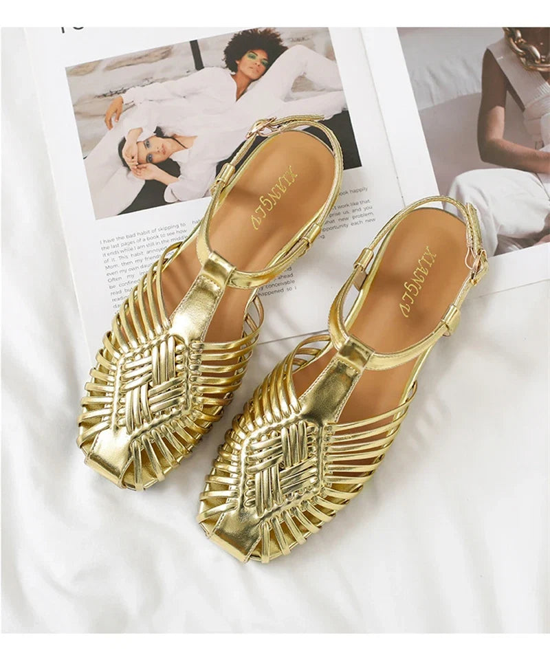 ZAROY Summer Women Gladiator Sandals Flat Ankle Strap Narrow Band Roman Shoes Casual Beach Vacation Hollow Out Big Size Sandalia LadyShow.Store