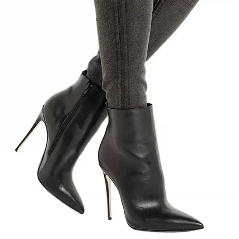 Women Short Boots Pumps Sexy Pointed Toe Side Zipper Super High Heels Stiletto 2026 Female Party Ankle Boot Shoes Botas De Mujer Pi-Mart
