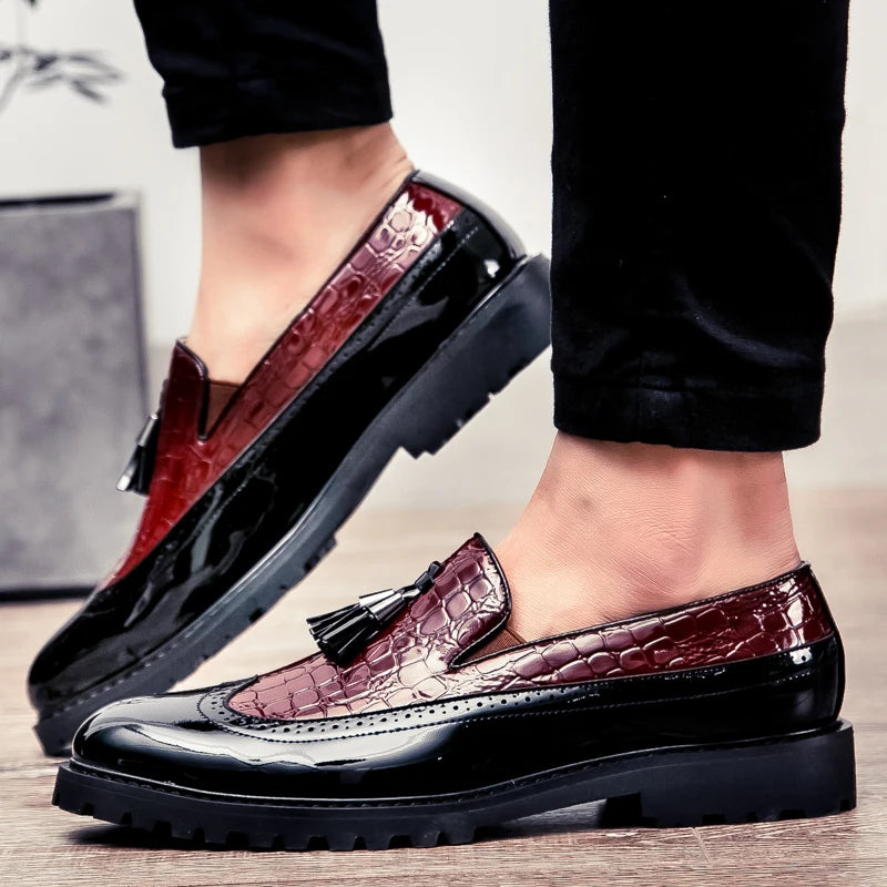 Men Loafers PU Splicing Tassel Decoration Low Heel Comfortable Classic Daily Business Men Shoes Pi-Mart